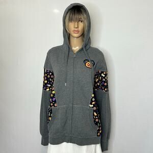 Disney Mickey Mouse Halloween Zip-Up Hoodie W Large Gray Pumpkin Ghost Hoodie